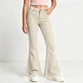 thumbnail image 5 of Girls High Waist Bell Bottom Pants Soft Stretch Durable Baggy Flare Uniform Pants Trendy Casual Trousers Back To School Daily Outfits,12-13Y,Beige, 5 of 8