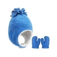 thumbnail image 2 of Spencer Baby Toddler Winter Hat and Glove Set Sherpa Lined Warm Fleece Earflap Beanie Hat & Mitten, Kids Winter Hat for Boys Girls 12-48 Months, Blue, 2 of 10
