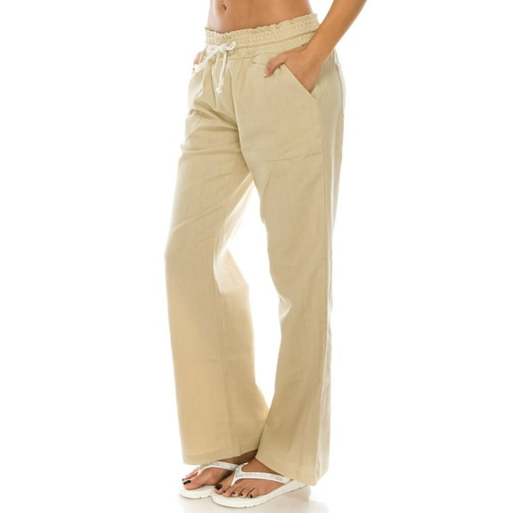 Women's Natural Beachside Palazzo Linen Pants