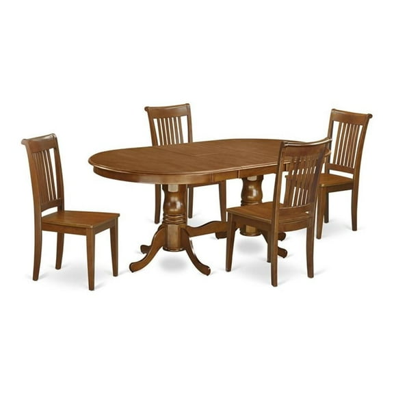 East West Furniture Plainville 5-piece Wood Dining Set in Saddle Brown