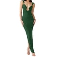 thumbnail image 2 of Women Backless Dress V Neck Sleeveless Open Back Split Maxi Dress Party Cocktail Green M, 2 of 8