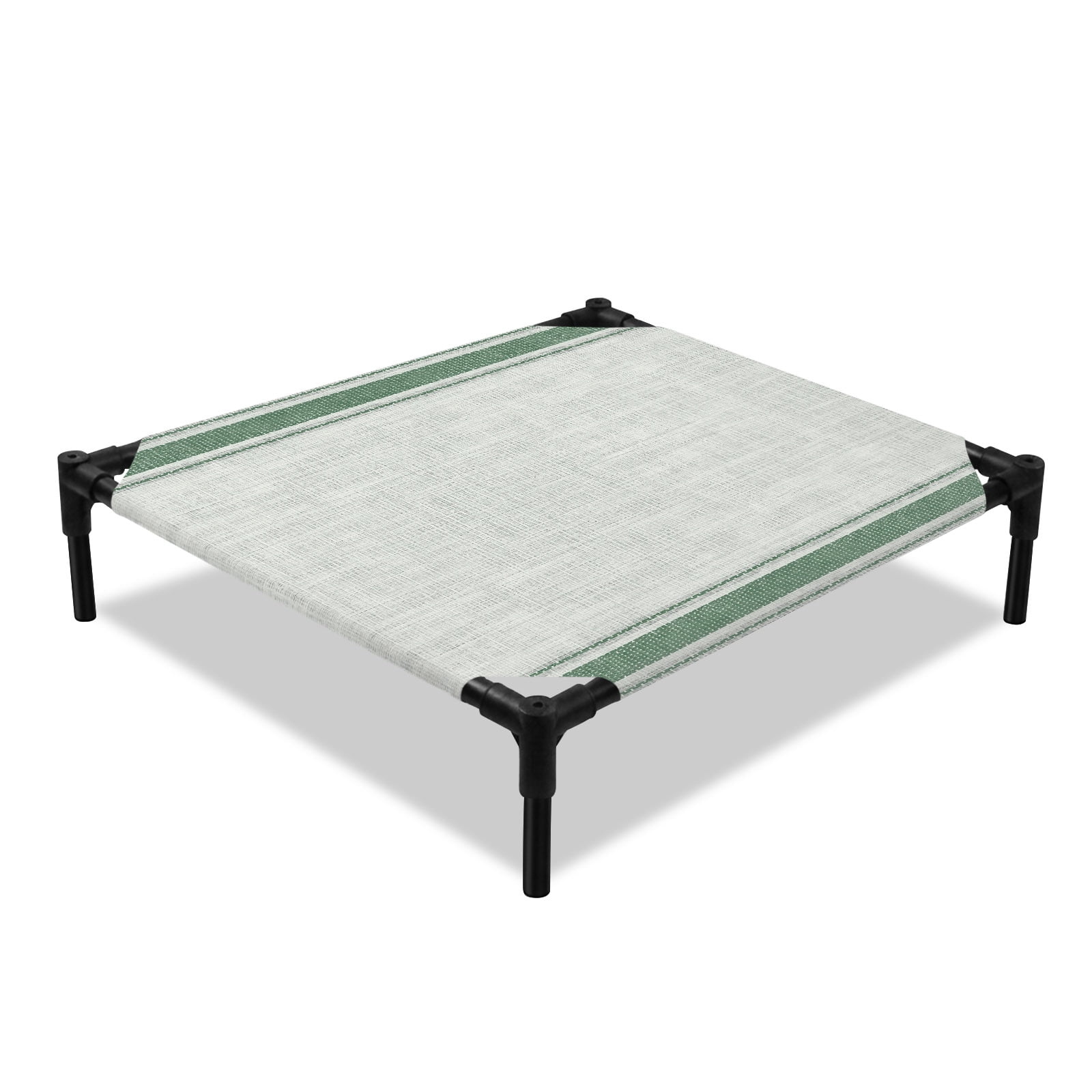 Green Stripe Elevated Dog Bed Country Vintage Farmhouse Pastoral Minimalist Lines Cooling Breathable Outdoor Raised Dog Cot Bed with Metal Frame Non-Slip Feet for Small Dog 20x20in