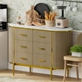 thumbnail image 4 of Commode Moderne Mi-Siècle à 6 Tiroirs, Coffre en Bois de 47,2 Po avec Design Cannelé, Profil Courbé et Poignées Dorées pour Rangement de Chambre Ou de Garde-Robe., 4 of 7