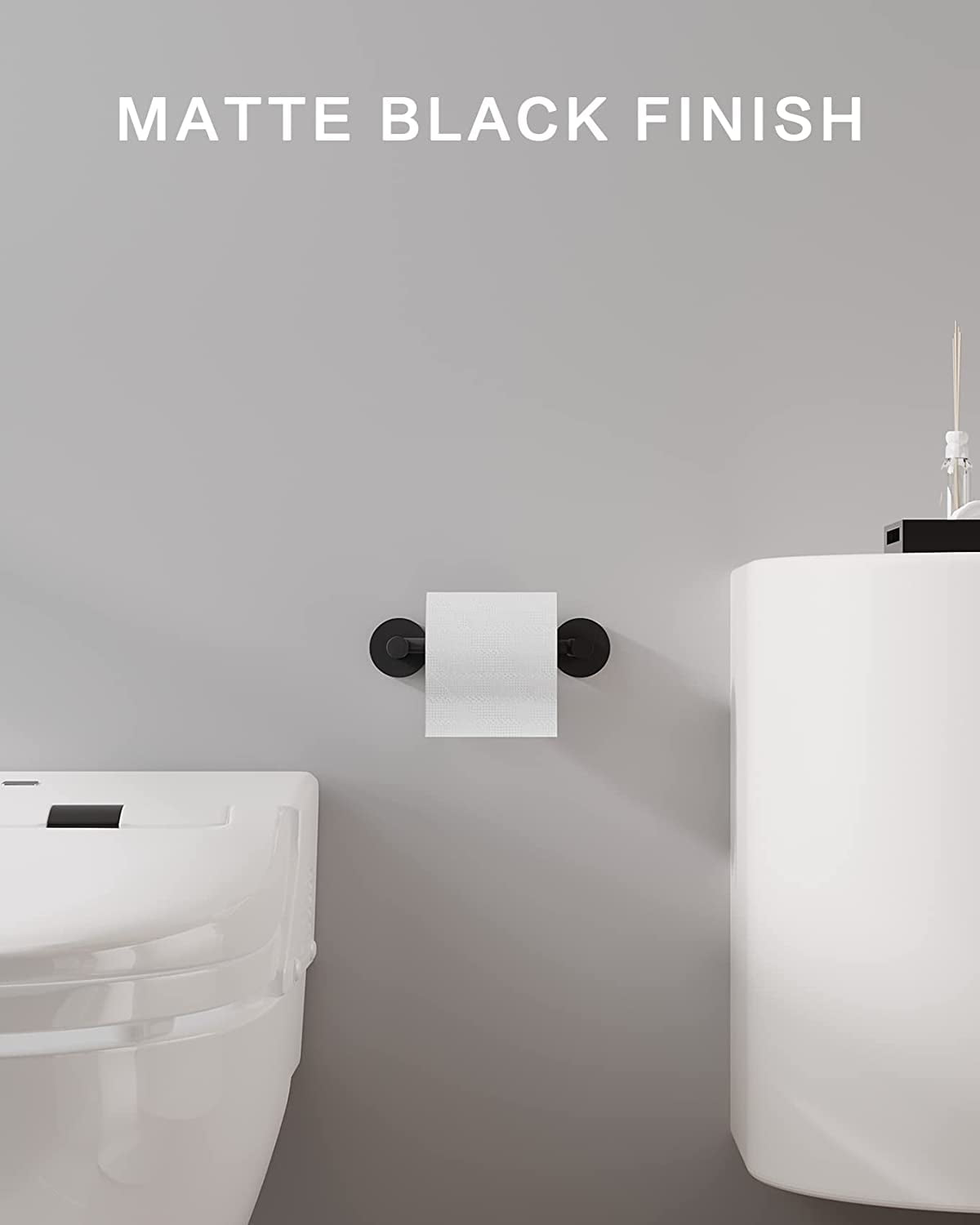 4 Pieces Bathroom Hardware Accessories Set (18-Inch Single Towel Bar, Towel Ring, Toilet Paper Holder, Double Towel Hooks) Matte Black Stainless Steel and Zinc Alloy Wall Mounted
