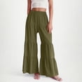 thumbnail image 2 of Laqbezok Women's High Waist Tiered Ruffle Wide Leg Pants, Smocked Elastic Waist Palazzo Trousers, Casual Flowy Pleated Summer Beach Swing Pants Boho Vacation Wear, 2 of 9