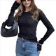 thumbnail image 3 of Camiseta de Larga con Cuello Redondo para Mujer, Camisetas Lisas Ajustadas, Tops Cortos para Salir de Otoño Y2K, Camisetas Ajustadas Lindas Negro M, 3 of 10