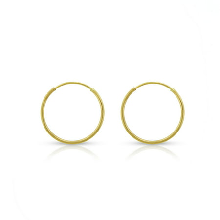14k Yellow Gold Womens 1mm Round Endless Tube Hoop Earrings 12mm Diameter
