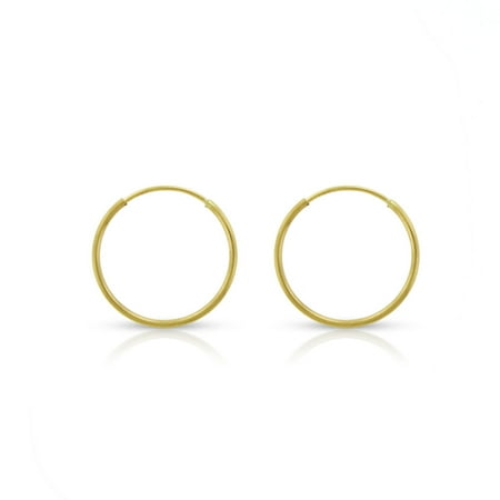 12 Mm Round Earrings - 14k Yellow Gold Womens 1mm Round Endless Tube Hoop Earrings 12mm Diameter