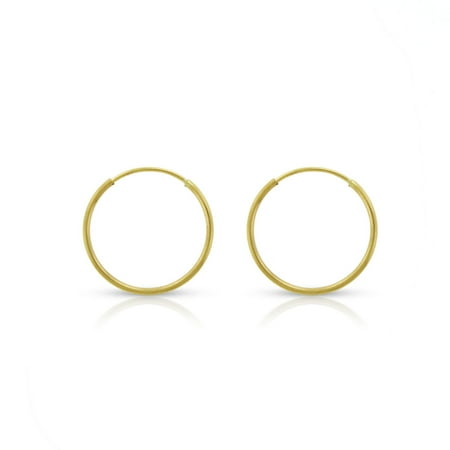 14k Yellow Gold Womens 1mm Round Endless Tube Hoop Earrings 12mm