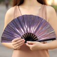 thumbnail image 3 of Large Hand Fans for Women Foldable, Glitter Rave Fan, Halloween Party Favors, Men and Women Performance Dance Decorations Festival, Nylon-Cloth Vintage Retro Fans, Chinese Kung Fu Tai Chi Hand Fan, 3 of 5