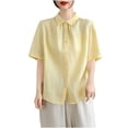 thumbnail image 2 of BUIGTTKLOP Cotton Linen Button down Shirts for Women Short Sleeve Shirts Collared Summer Beach Tops, 2 of 6