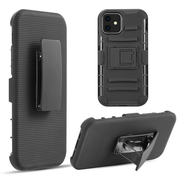 Apple iPhone 12 Pro, iPhone 12 /6.1" Phone Case Kickstand Full-Body Belt Clip Swivel Holster Heavy Duty Shockproof Rugged TPU Armor Durable with Stand BLACK Cover Fit for Apple iPhone 12 /12 Pro