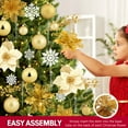 thumbnail image 2 of Ayieyill 92Pcs Christmas Tree Ornaments Includes Poinsettia Christmas Flowers, Ball Ornaments, Artificial Glitter Berry Stems, Snowflake and  Icicle Drop Crystal Ornaments | Gold, 2 of 6