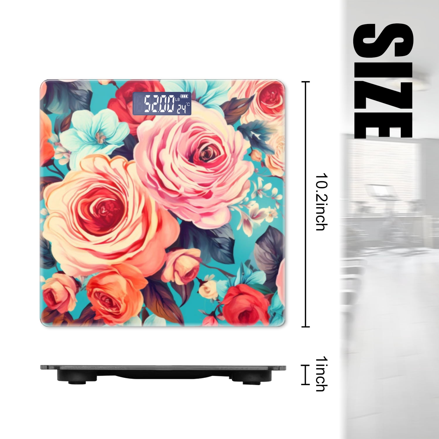 Bathroom Scale, Highly Accurate Digital Body Scale,Precisely Measures Weight up to 400 lbs-Roses And Peonies In Pastel Colors