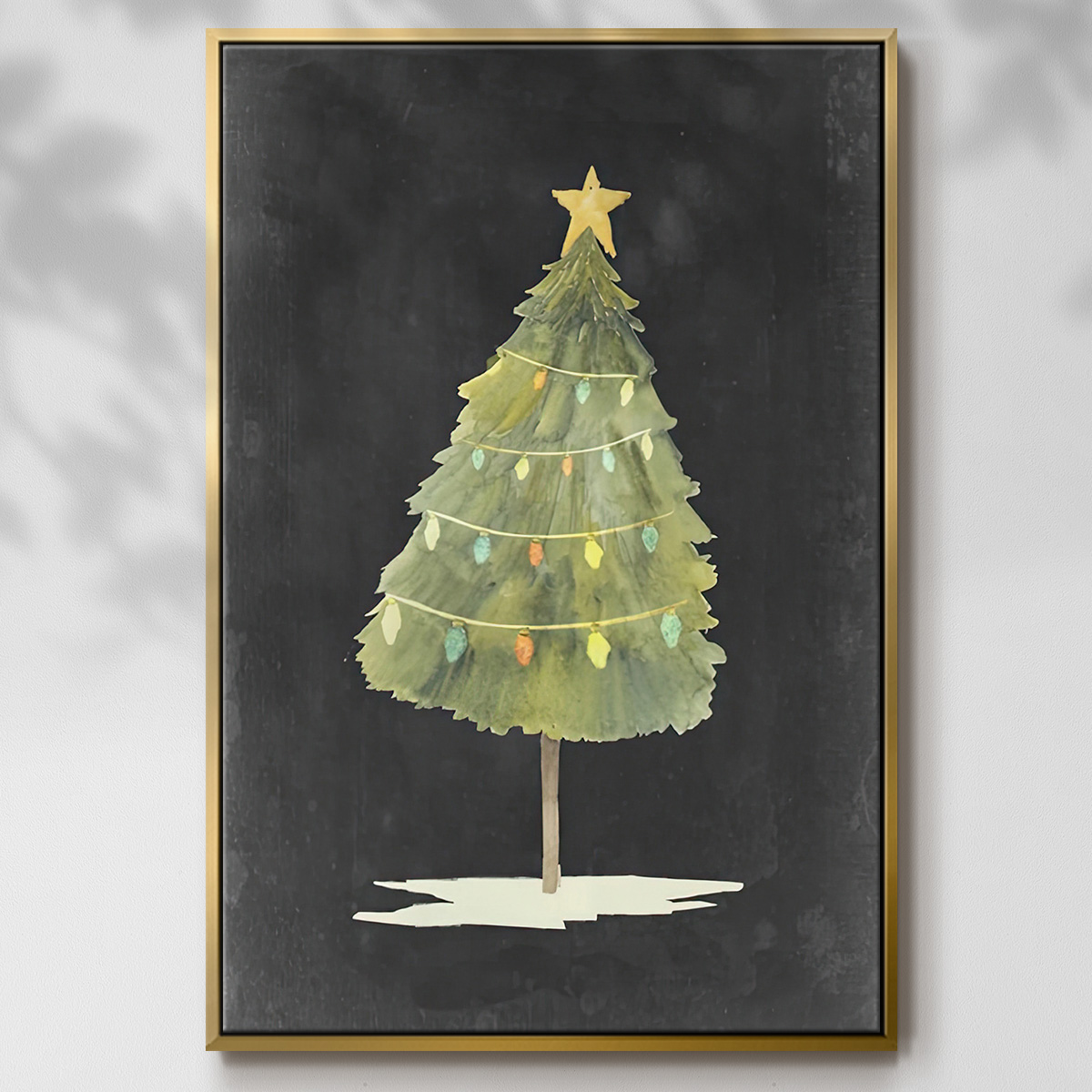 Christmas Glow I - Framed Gallery Wrapped Holiday Canvas - 25 x 37 - Gold Frame