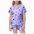 thumbnail image 1 of Gubotare Mignons Pyjamas pour Filles Été Ensemble de Pyjama à Manches Courtes pour Tout-Petites Filles Pyjamas Rayés Mignons Ensemble de Pyjamas Taille 8-9 (Violet, 8-9 Ans), 1 of 5