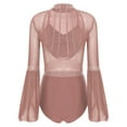thumbnail image 4 of TSSOE Womens Mesh Flare Sleeve Bodysuit Mock Neck Sheer Leotard Gymnastics Figure Skating Dancewear Dusty Pink M, 4 of 7