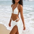 thumbnail image 6 of ClodeEU Women's 3 Piece Triangle Bikini Set with Sarong Cover Up, Halter Tie Swimsuit with Beach Wrap Skirt for Pool Party White,Womens Plus S, 6 of 6