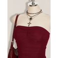 thumbnail image 5 of Plus Size Burgundy Strapless Pleated Mesh Mini Dress, 5 of 10