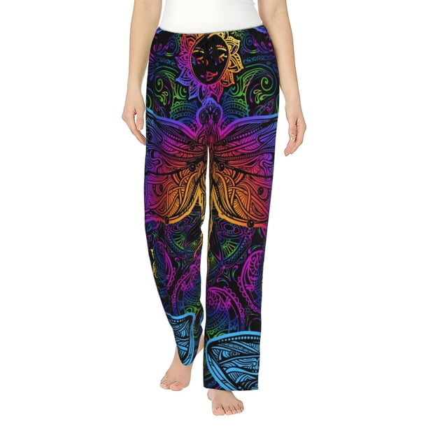 Balery Indian Mandalas Dragonfly Pantalones de pijama para mujer, pijamas ultraligeros, pantalones de estar por casa-3X-Large