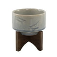 thumbnail image 4 of Flora Bunda 4 Inch Constellation Ceramic Pot on Wood Stand Mid Century,Ivory 4", 4 of 5