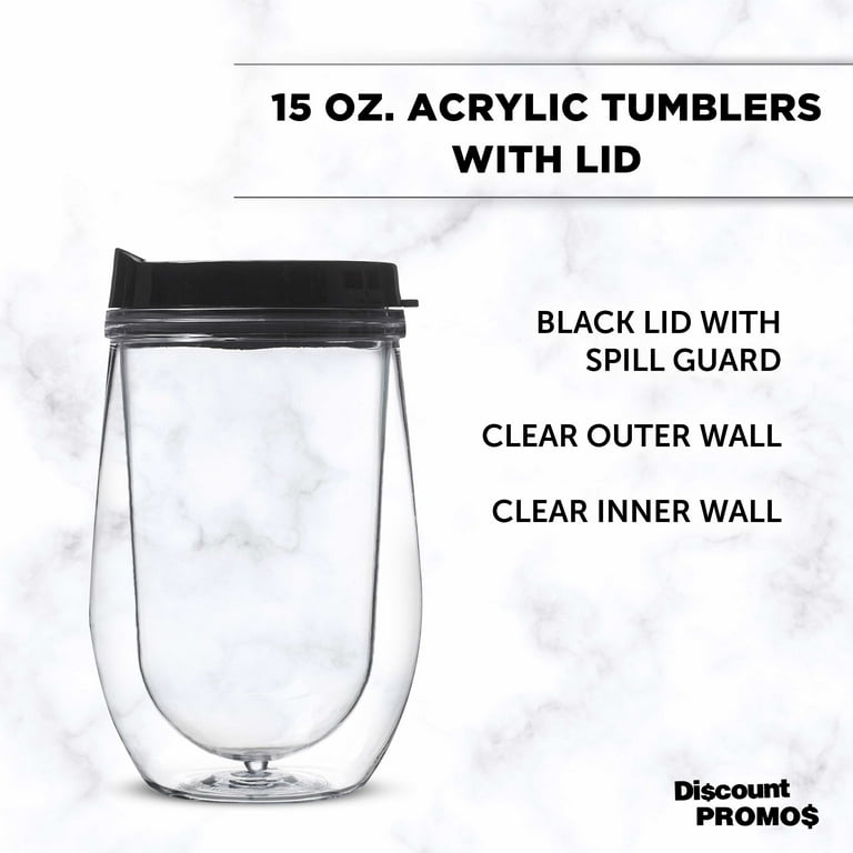15 oz. Acrylic Tumblers with Lids, Set of 10 - Perfect for Hot & Cold  Beverages - Black - Walmart.com