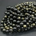 thumbnail image 2 of K-KED Natural Golden Sheen Black Obsidian Round Beads - 4mm 6mm 8mm 10mm 12mm - 15"-10 mm, 2 of 7