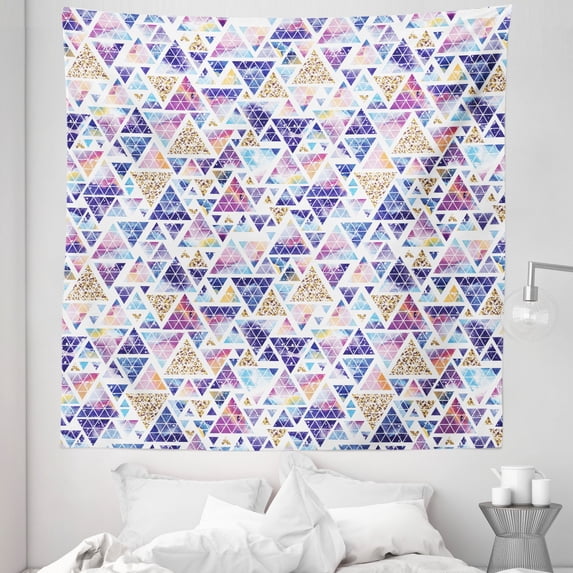 Geometric Tapestry, Abstract Triangular Space Design Vintage Universe Pattern Art Neon Like Colors, Fabric Wall Hanging Decor for Bedroom Living Room Dorm, 5 Sizes, Multicolor, by Ambesonne