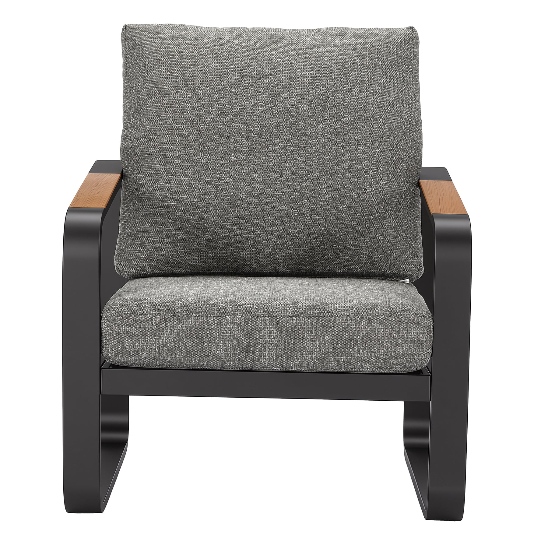 Fnova Outdoor Patio Chair, Heavy Duty Metal Frame Chair with Thick Cushion, Weather Resistant Outdoor Seating Furniture for Porch, Backyard, Balcony