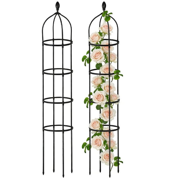 BN-LINK 2 Pack Garden Obelisk Trellis, Rustproof Metal Potted Plant Climbing Support, Tower Garden Trellis for Climbing Plants Outdoor,Black