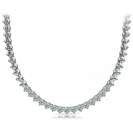 - 9.00 Ct Ladies Round Cut Diamond Tennis Necklace In 14 Kt White Gold