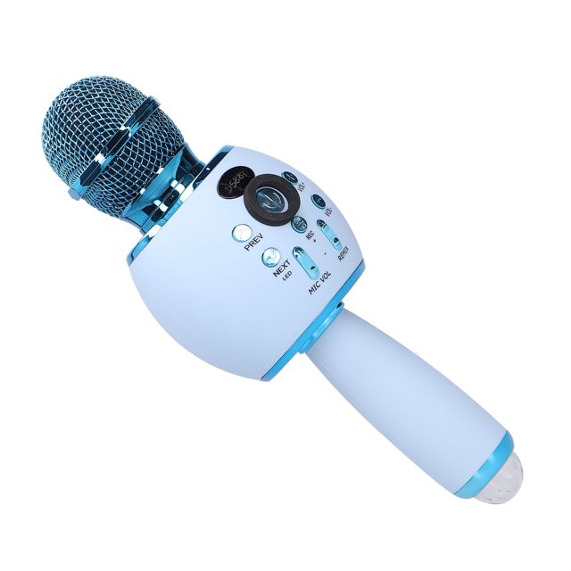 Micrófono de Karaoke Inalámbrico ANGGREK Reverberación de Sonido Azul Micrófono LED Portátil 4 Conectores con Función de Altavoz Bluetooth