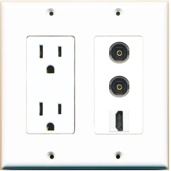 Ultra Spec Cables 2 Port Toslink HDMI F-F Wall Plate w/Power Outlet