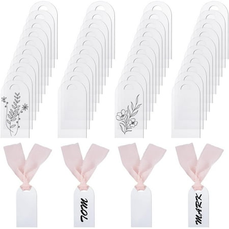 45Pcs Pink Acrylic Place Card for Wedding Frosting Acrylic Table Seating Cards Name Tag Seat Label with Ribbon Reserved Seating