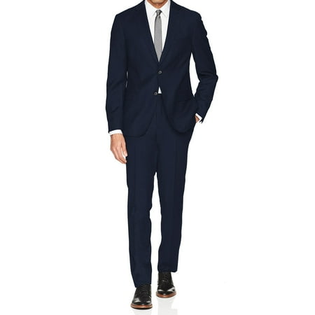Navy Mens Two Button Wool Slim Fit Suit Set 42