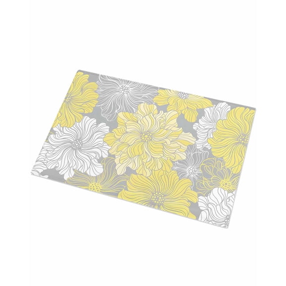 Luxury Plush Bathroom Rugs Mat, Yellow White Floral Soft Shaggy Bath Carpet, Farmhouse Flowers Spring Grey Non-Slip Floor Mat for Kitchen, Bedroom, 16"x24"