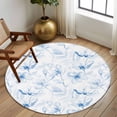 thumbnail image 3 of Blue Flower Round Rug 8ft Washable Circle Rugs Non Slip Watercolor Floral Botanical Line Drawing Print Large Area Rug Indoor Floor Carpet for Bedroom Kitchen Living Room Home Office Dining Room, 3 of 7