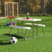 BizChair Easy-Fold White Folding Plastic Kids Outdoor Picnic Table and Benches - Commercial Grade - Seating for 4 Kids