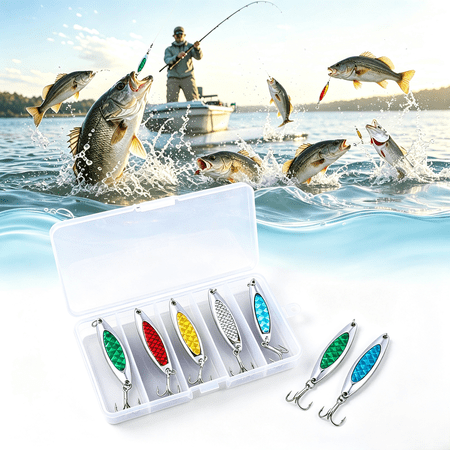 7cm Metal Spoon Fishing Lures 21g Balanced Long Casting Jigging Baits Anti-Corrosion Freshwater Saltwater Hard Lures with Portable Storage Box 5 Assorted Colors for Bass Trout Mackerel Fishing