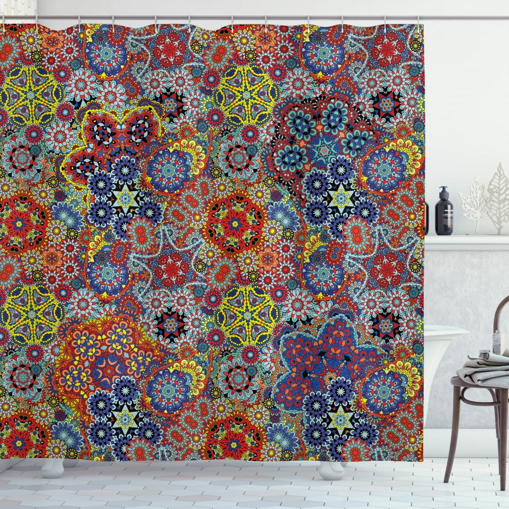 Batik Shower Curtain, Vintage Combined Nested Paisley Motif Oriental