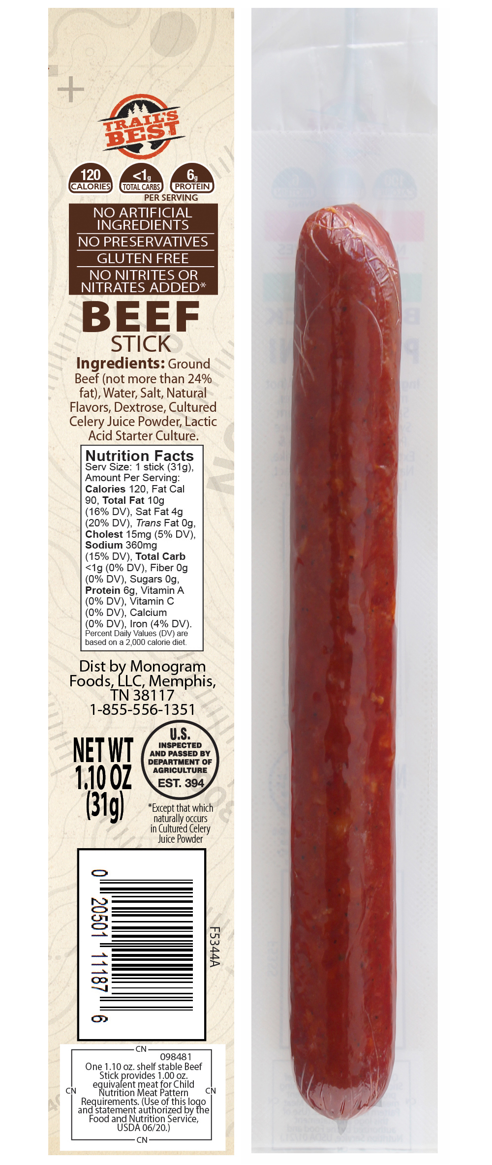 Trail's Best 1.1oz Beef Sticks 16-ct Tubs - 2 Tubs