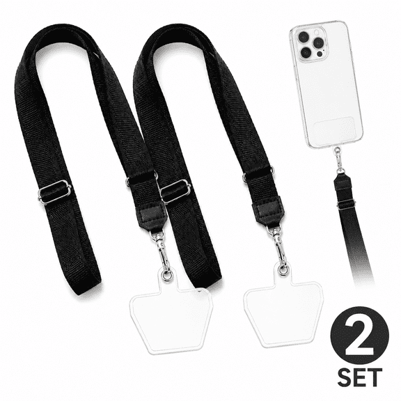 Black Phone Lanyard Neck Lanyard Wrist Strap with Patch Works with All Smartphones Cases Drop Protection 2 Pack