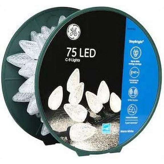 GE StayBright 75 LED C-9 Diamond Cut Warm White Christmas Lights Green Wire 37FT