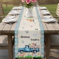 thumbnail image 4 of Happy Easter Table Runner - 60 Inch Long Spring Truck Bunny Butterfly Blue Plaid Cotton and Linen Blended Dress Scarves Farmhouse Table Runner for Kitchen Dining, Coffee Table, 13" x 60", 4 of 8