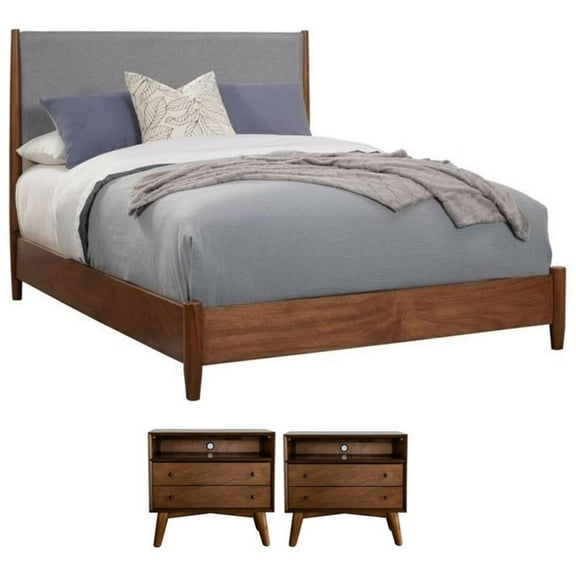 Home Square 3 Piece Set with Queen Panel Bed and 2-Drawer Nightstand in Acorn
