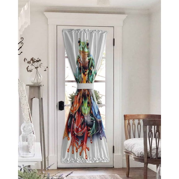 Frogs Prints Blackout Curtains French Door Curtains for Door Window, Modern Colorful Animals Privacy Drapery for Patio/Sidelight Doors, 1 Panel with Tieback, 25 x 72 Inches