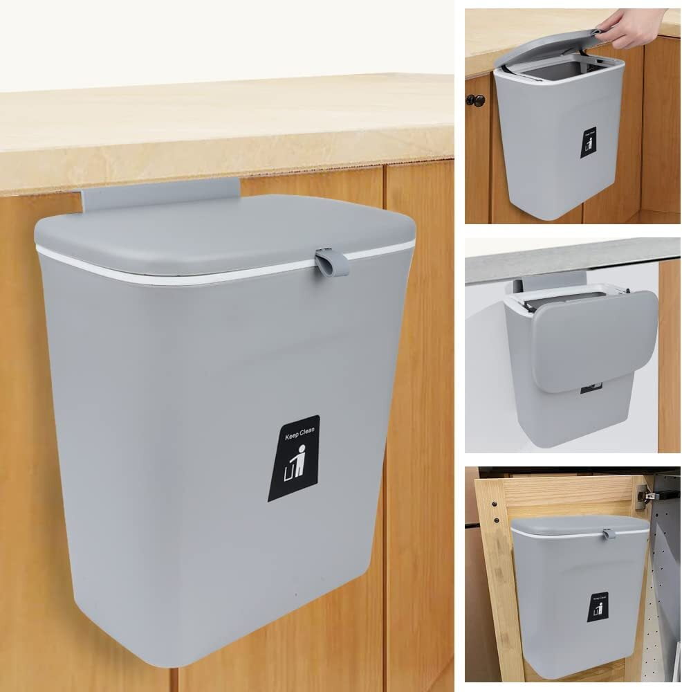 GoXteam 9L/2.4 Gallon Hanging Trash Can for Kitchen Door with