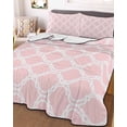 thumbnail image 3 of Quilts Twin Size Bedding Set, Pink Morocco Lightweight Quilted Comforter, Geometric Moroccan National Abstract Art Soft Reversible Bedspread Coverlet with Pillow Covers for All Season, 68" x 86", 3 of 7