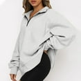 thumbnail image 4 of Half Zip Oversized Sweatshirts Women Fashion 2022 Drop Shoulder Long Sleeve Lapel Pullover Solid Color Casual Y2K Tops, 4 of 7