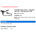 thumbnail image 2 of Headlight Dimmer Switch - Compatible with 1995 - 1999 Chevy C1500 1996 1997 1998, 2 of 2